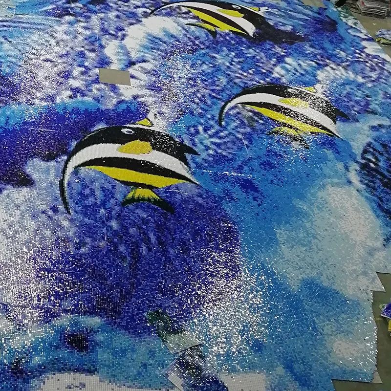 Customized Underwater world Art Swimming Pool Glass Mosaic Ocean Floor Decorative Picture Tiles for Pool