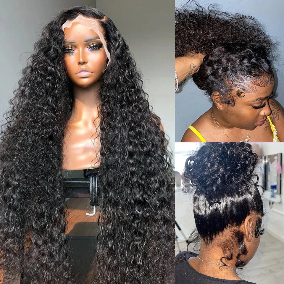 Lace Full Virgin Brazilian Human Hair Wigs Deep Wave Curly Transparent Lace Front Black Women Hair Wigs