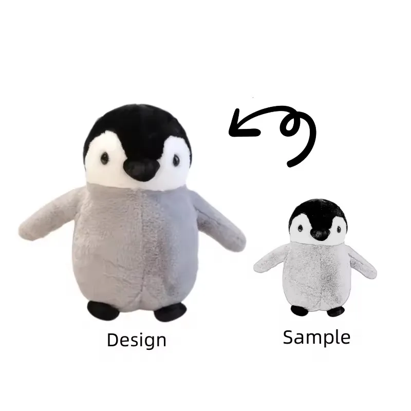 Custom stuffed animals soft art design cute Penguin quick delivery sample Model Turned Into plush toys
