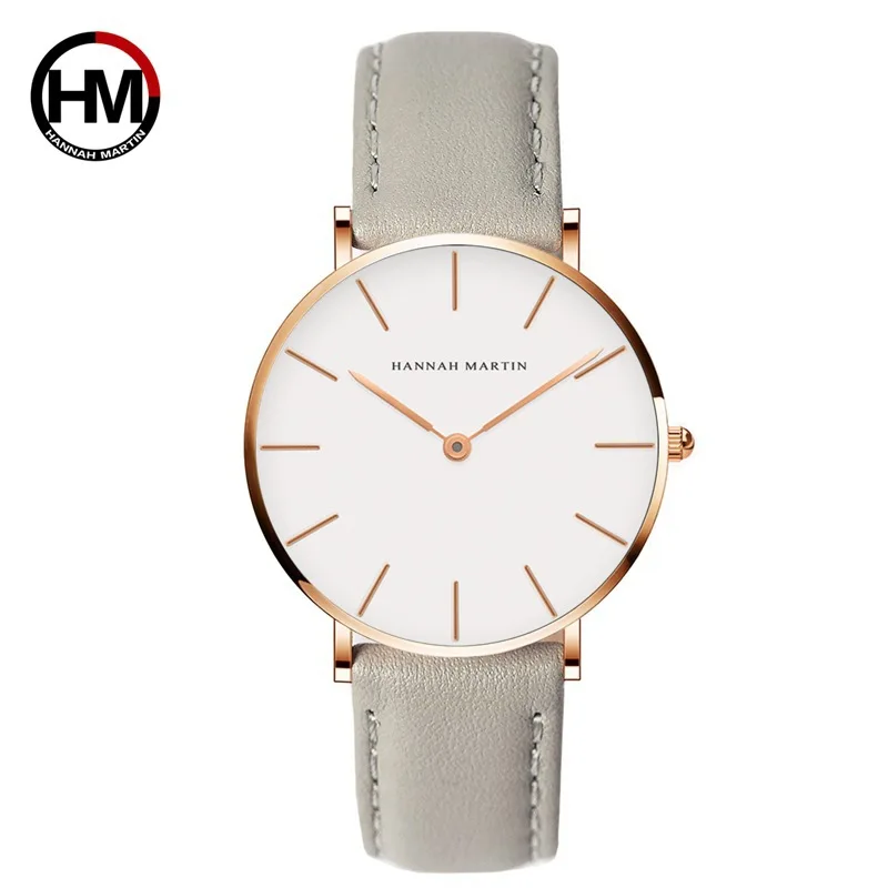 Hot Sale HM CB36 Brand Simple Design Waterproof Japan Movement 36mm Woman Minimalism Leather Watch for ladies
