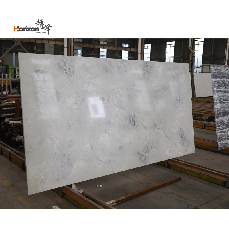 Horizon  pure white marble look artificial quartz stone for kitchen worktop quartz slabs