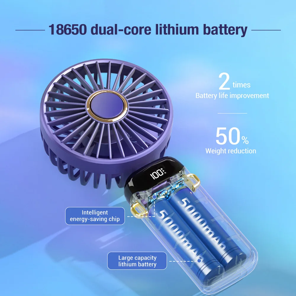 Portable Fan With LCD Display USB Wireless Mini Electric Fan USB Rechargeable Handheld Pocket Fans Folding Digital Display