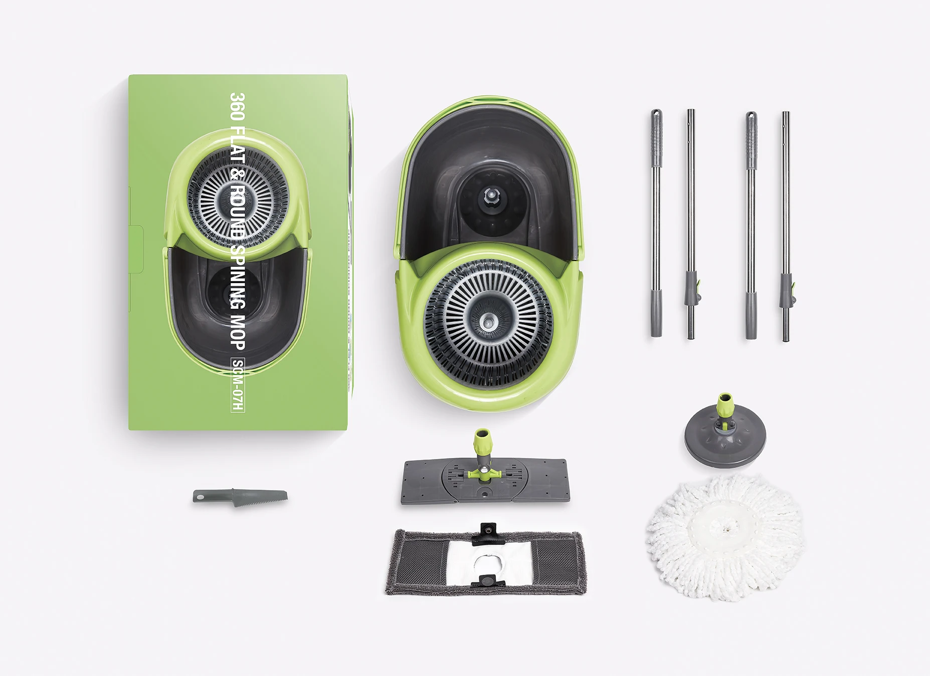 Hot Sale 360 Degree flat and round Spin Mop ( 1 bucket with 2 mops)