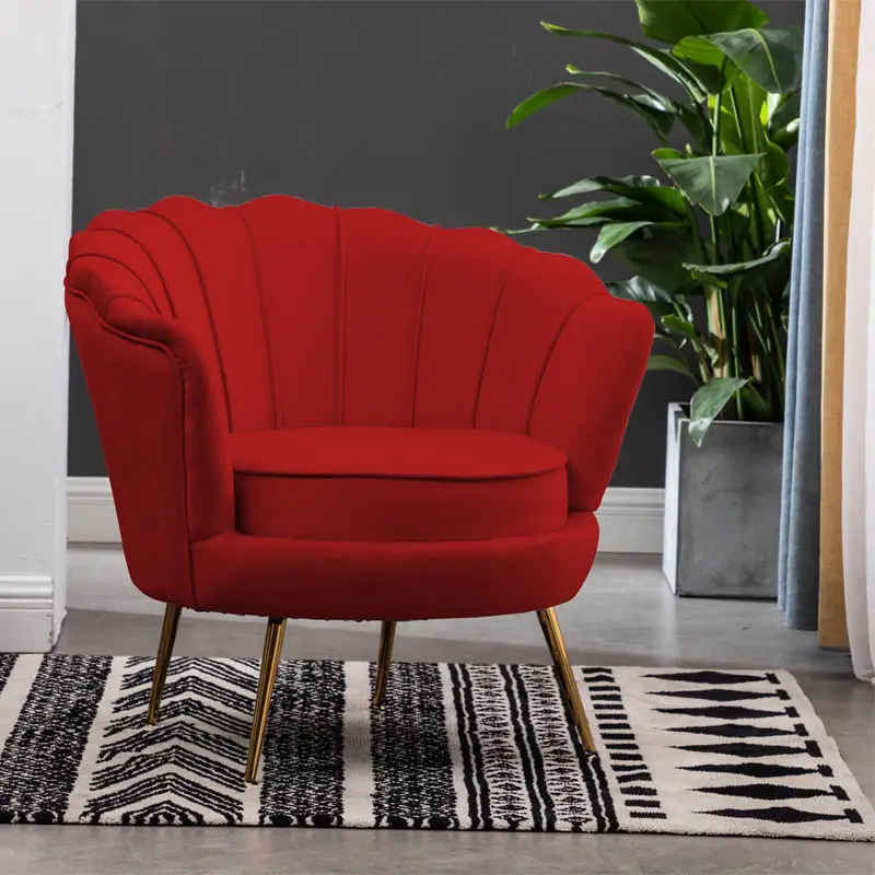 Mid Century Modern Lounge Pink Velvet Accent Chairs  Arm Shell Chair Soft Back Dining Seat Fabric Leisure Chair