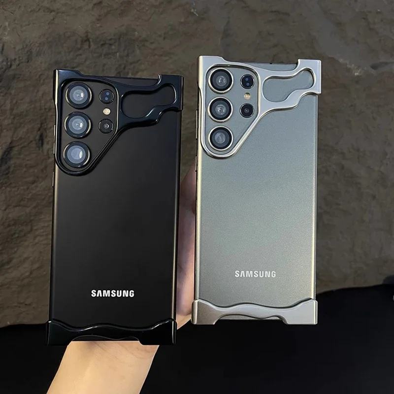 Luxury Alien Irregular Metal Phone Case For Samsung Galaxy S23 S24 Ultra Plus Aluminum Bumper With Lens Film Protection Cover