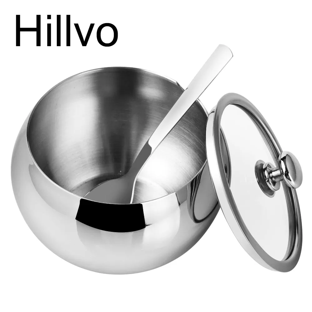 Hillvo China factory sugar bowls with glass lid spice container condiment holder spice box