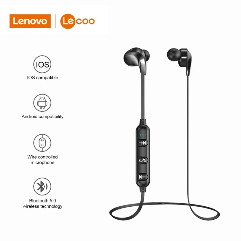 Original Lenovo ES204 Sport Headset With Neck Blue tooth Headphones TWS 5.0 Speakers Running Sport HIFI Stereo Earphone
