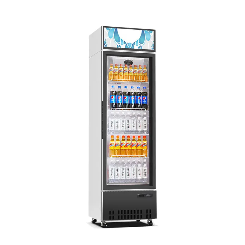 High Quality Air Cooling Single Door Drink Chiller Commercial Glass Upright Display Refrigerator Fridge Showcase