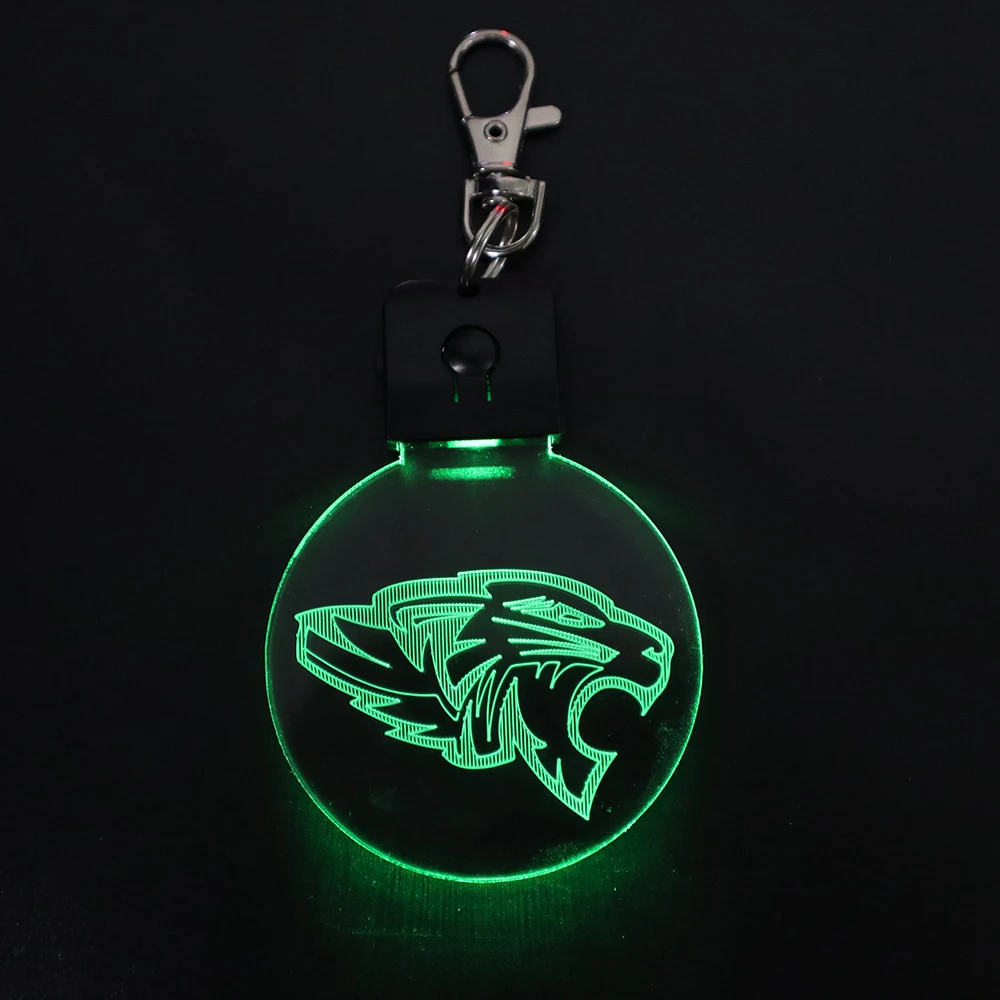 Dolphin Customized Wolf Pattern Design Acrylic 7 Led color changing led keychain for promotion items