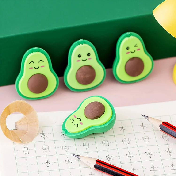 2021 New products avocado shaped custom rubber cute 3D cartoon pencil eraser for children