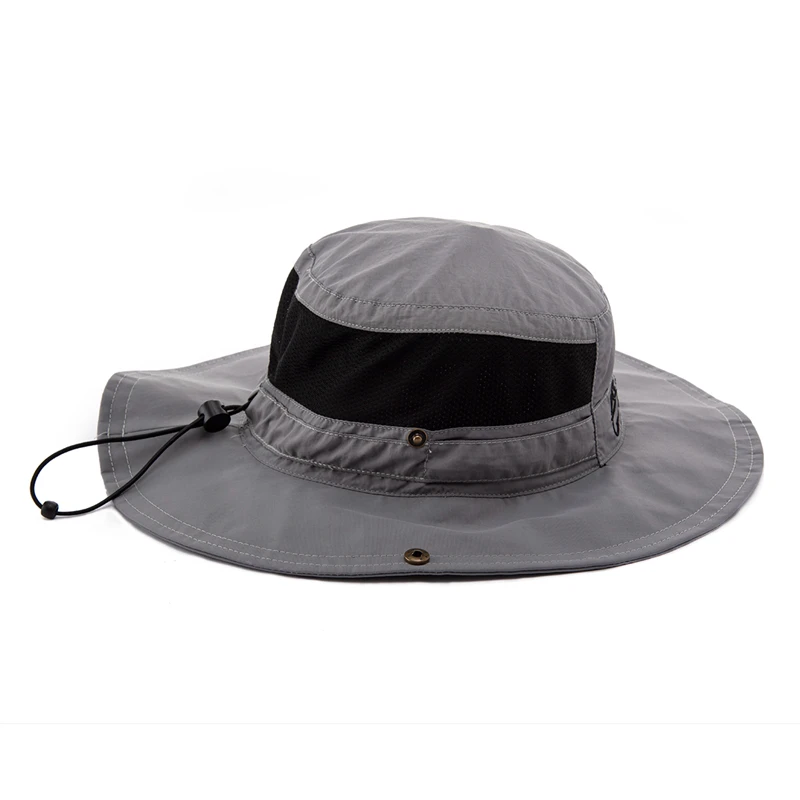 UPF50+ Waterproof sun hat uv protection designer custom embroidery nylon mesh fishing bonnie bucket hats with strings