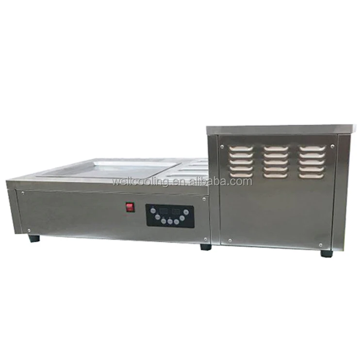 High Production Countertop Single Pan Fried Ice Cream Roll Machine With 4 Pcs Stainless Steel 304 Toppings