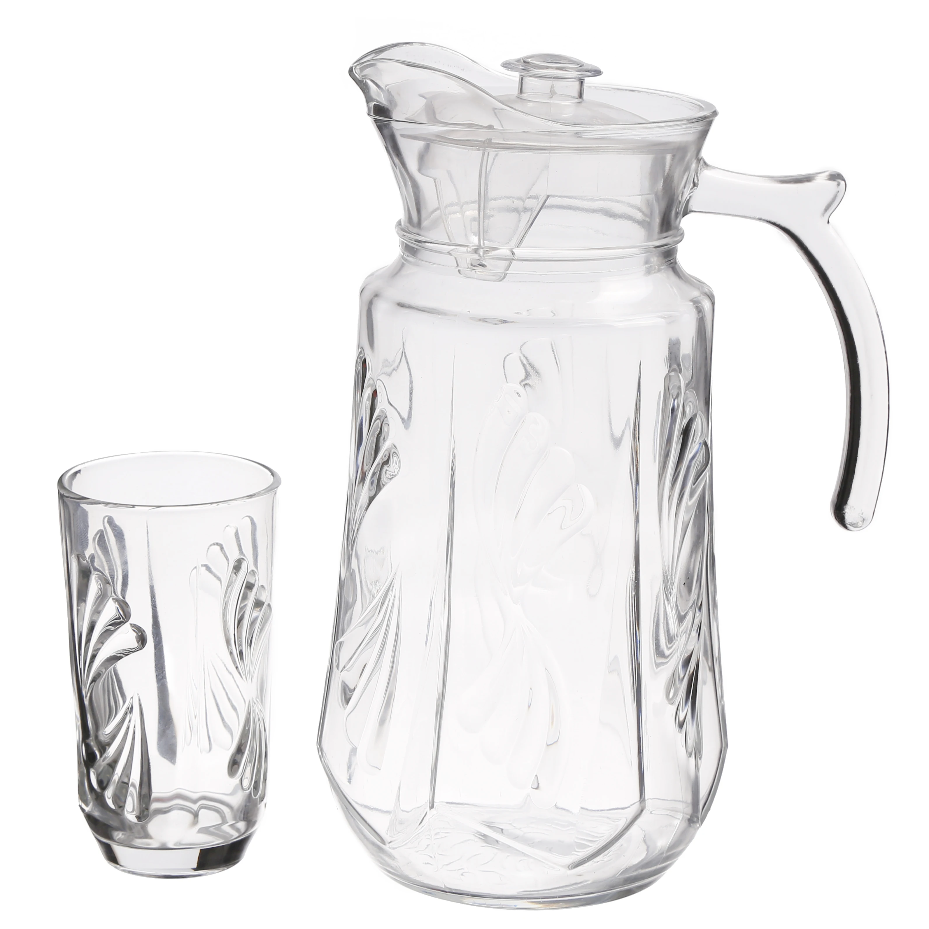 Glass Water Pitcher Set with Lid for Juice and Cold Drink And Handle Tall Jugs for Drinking Tea Water Jug with 6 Tumbler Cups