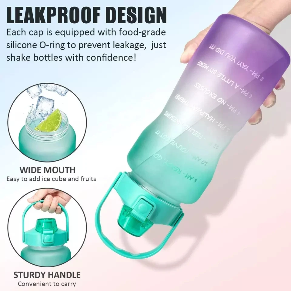 Tritan BPA Free Water Jug 64oz Motivational Plastic Gallon Water Bottle With Time Marker Straw for Fitness Gym Sports