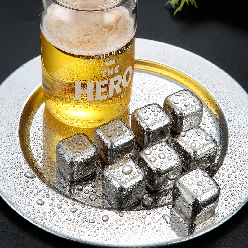 304 metal reusable stainless steel round whiskey stone artificial ice cubes can customize laser LOGO