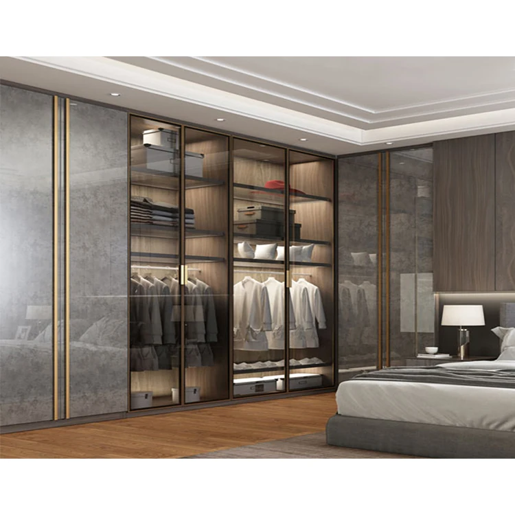 Cheap Price Custom Made White Wood Storage Cabinet Wardrobes Furniture Design Modern Bedroom Glass Door Wardrobe