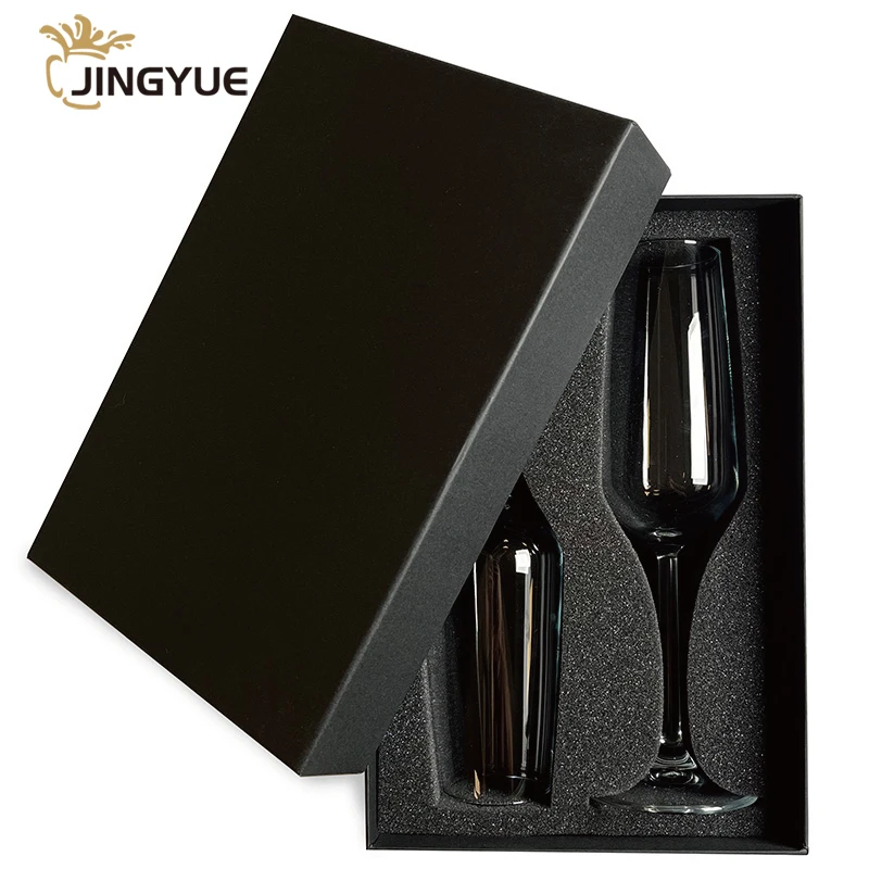 Customized Logo Engraved 7oz Personalized Toasting Champagne Flute Glasses Set with Gift Box for Wedding Bridal Party Engagement