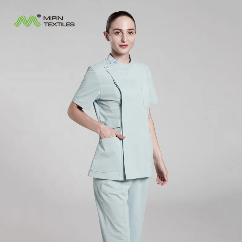 White Nurse Women Medical Scrub Uniform Robe Short Sleeve Workwear Hospital Scrubs Dress Healthcare Uniforms