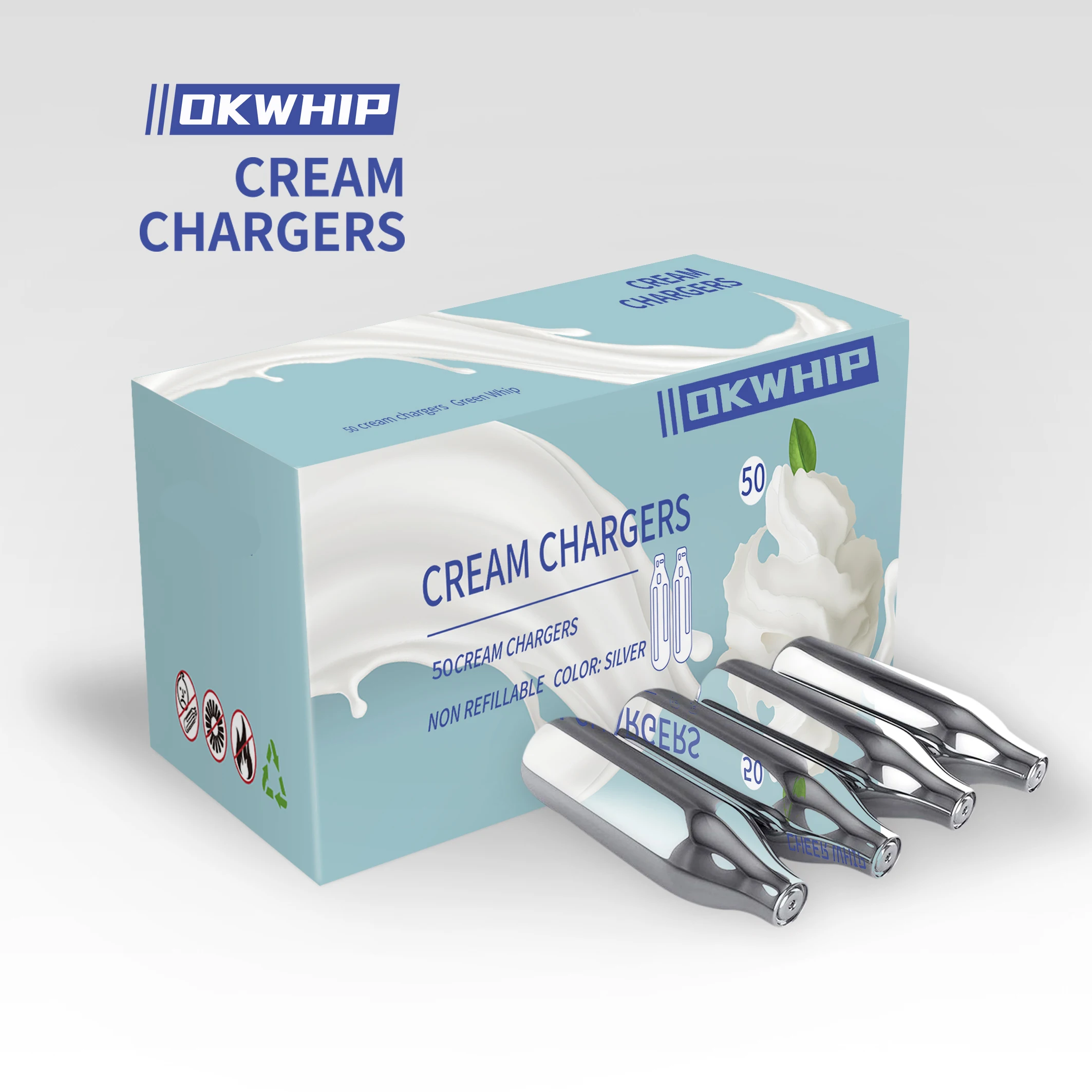 OkWhip Cream Chargers 50 Pack 8.2g Whipped Cream Charger for Wholesale Purchasers