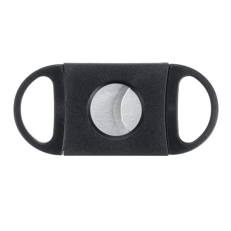 Custom logo high quality black plastic handle stainless steel double blade cigar cutter