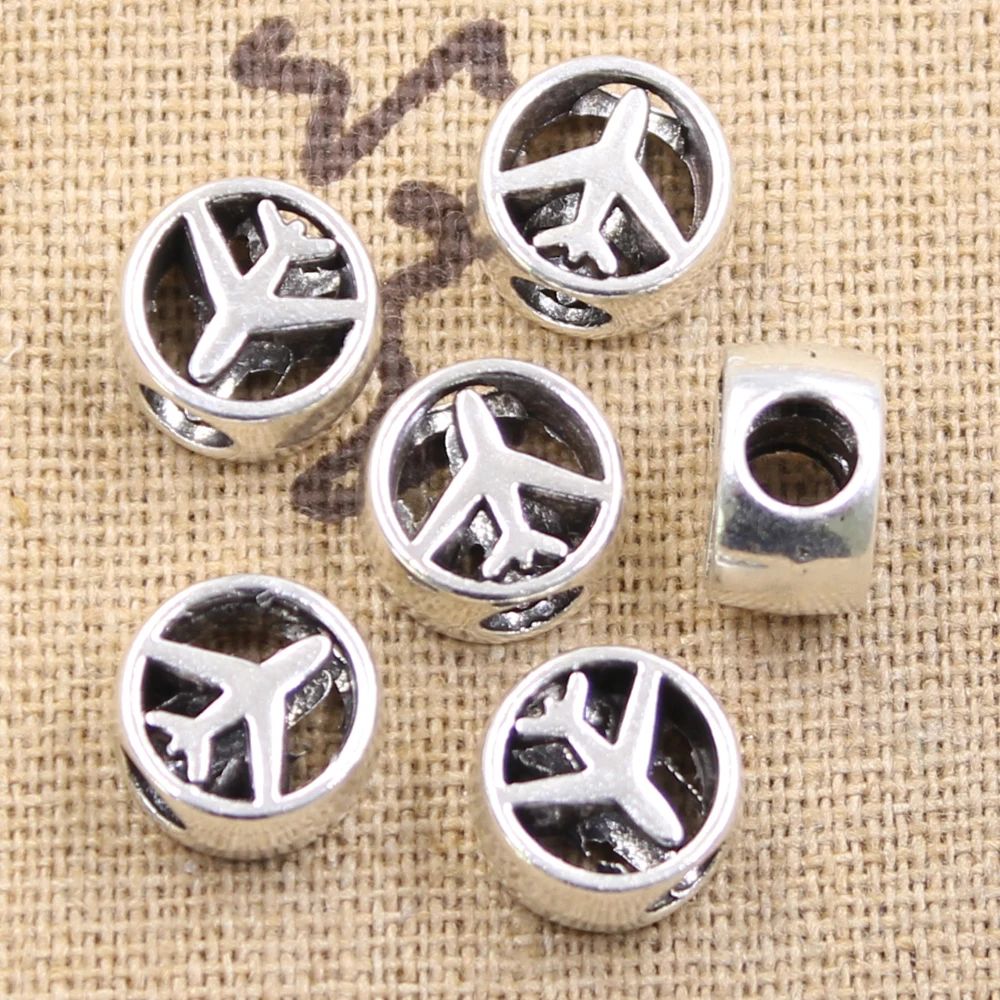 11*7*11mm airplane plane 4mm big hole bead charm fits antique silver charm bracelets Wholesale