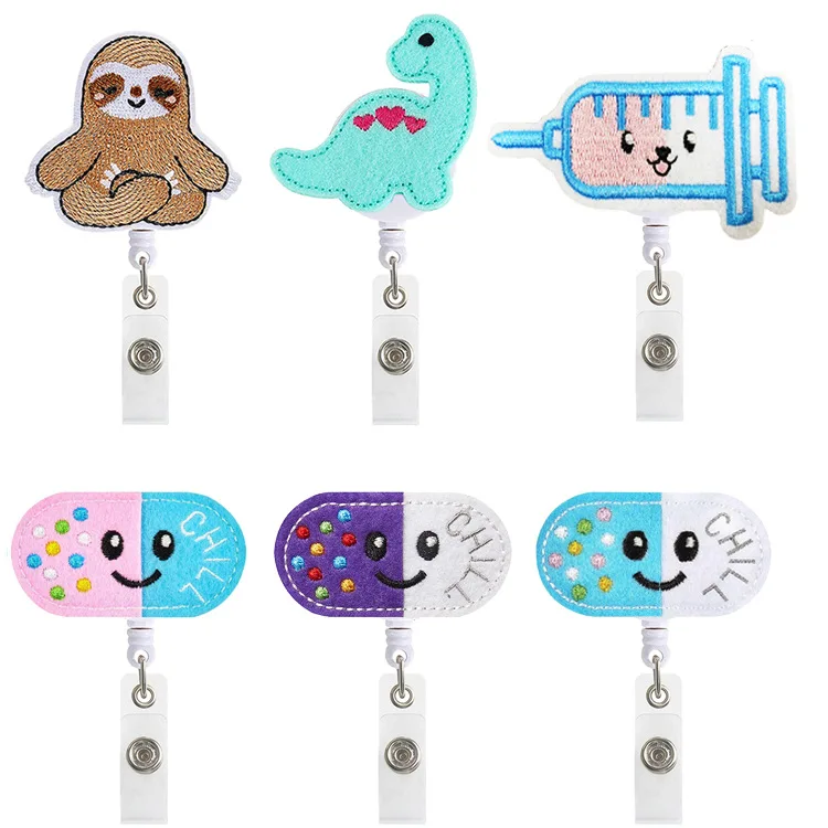 Retractable Felt Nurse Badge Reel with Cute pill Pattern ID Badge Reel Clips for Doctor, Nurse, Teacher, Student