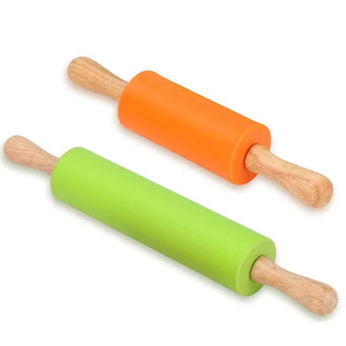 3 Pack Silicone Dough Roller Rolling Pins for Baking Pizza, Cookie Tortilla with Wooden Handle Mini/Middle/Large Size