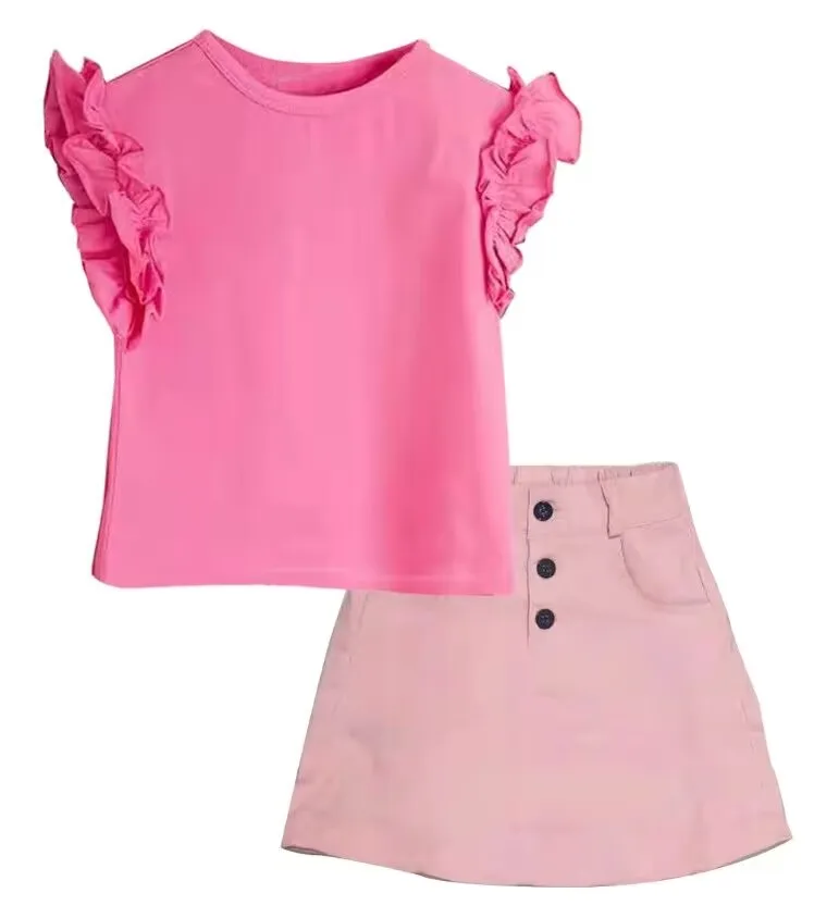 Yiwu Yiyuan Garment kids clothes set girls 8-12 years of age big kids summer clothing set sweet shirt and skirt casual outfits