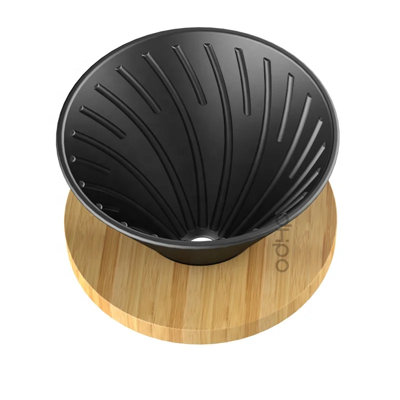 
DHPO Newest Design Ceramic Coffee Dripper with Bamboo Coaster, Matte Black/White 