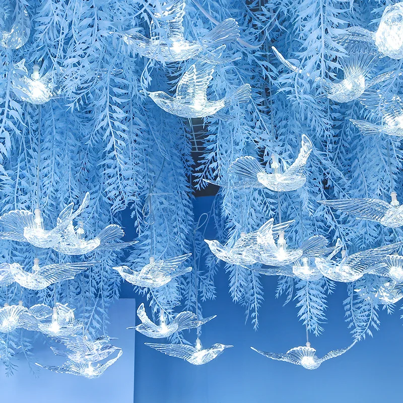 LED Chandelier Light Lamp 10 Heads Birds Clear Acrylic Flying Bird Light For Wedding Christmas Ceiling Decoration