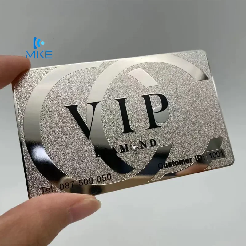 Newest Customized Cheap Silver Metal Credit Bank Card Size Vip Member Laser Engraving Metal Business Cards