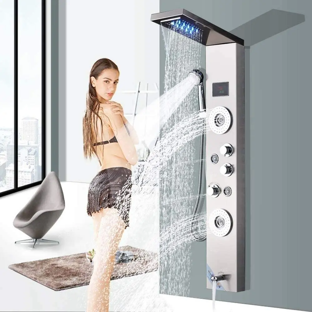 Bathroom Thermostatic Led Rainfall Stainless Steel Wall Mounted Waterfall Shower Panels