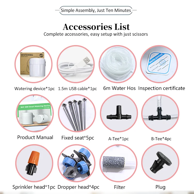 Becasmart BAF-808 Tuya Automatic Micro Smart Wifi Intelligent Drip Irrigation Kit Indoor Plant Self Watering Timer Device System