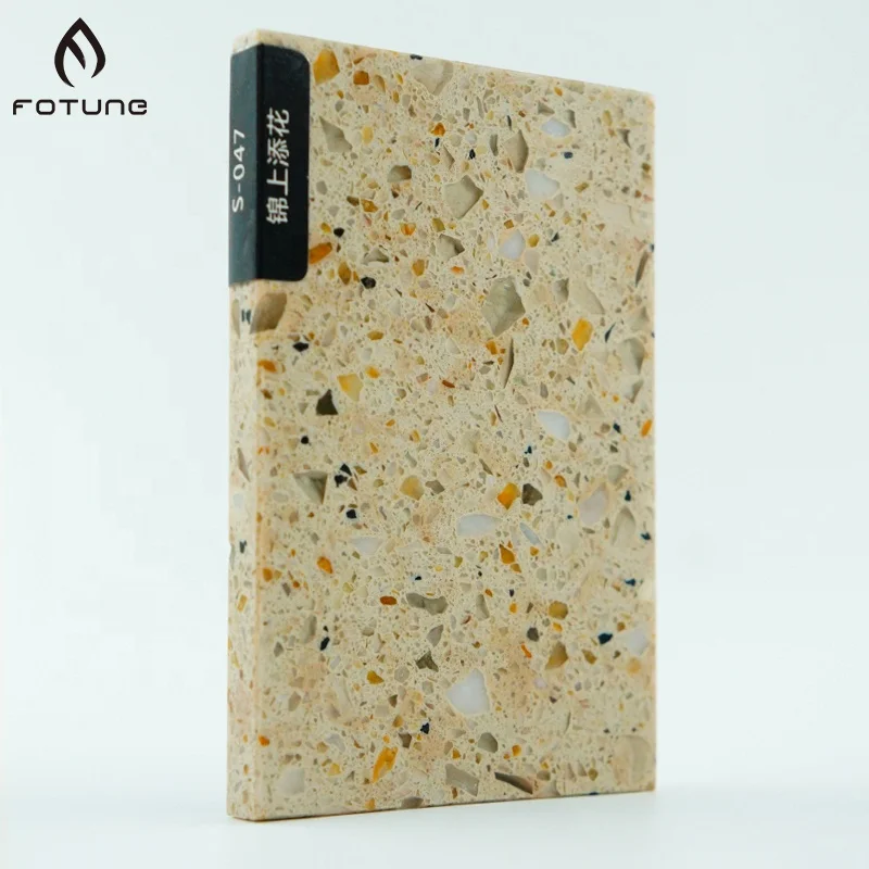 Customized Solid Surface Crystal Prefabricated Countertop Yellow Quartz Slabs Stone