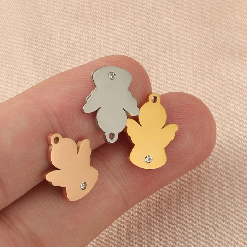 Fashion accessories waterproof stainless steel charm pendant 18k gold Angel with zircon crystal pendant for necklace making