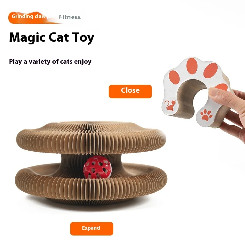Factory Wholesale Cat Accessories Interactive Foldable Cat Toy Grinding Claw Corrugated Magic Organ Scratching Board With Bell