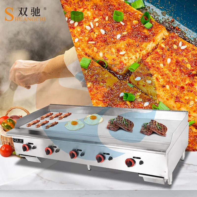 LPG Gas Stainless Steel Hot Plate Kitchen Machine For Restaurant Gas Griddle Commercial 60' Heavy Duty 5 Burners Flattop Grill