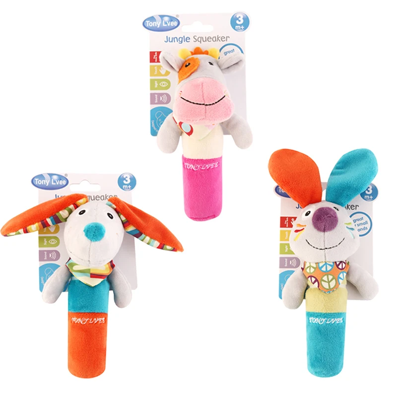 Cartoon animals holding sticks have Built-in BB squeakers Plush toy L113
