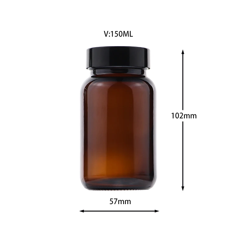 60 ml/75ml/100ml/120ml/150ml/200ml/250ml/300 ml Amber Glass Pill Vitamin capsule Bottle Glass Medicine Bottles