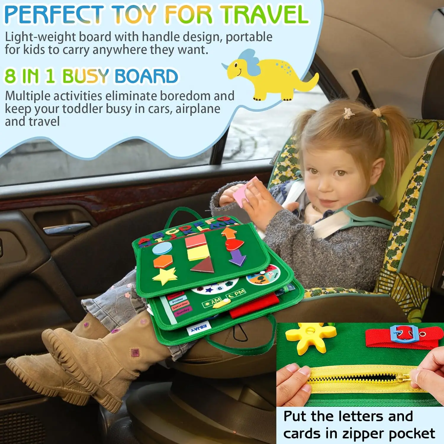 Christmas Thanksgiving Gift Green Dinosaur Pink Unicorn Montessori Educational Kids Toddlers Toy Felt Busy Board Quiet Books