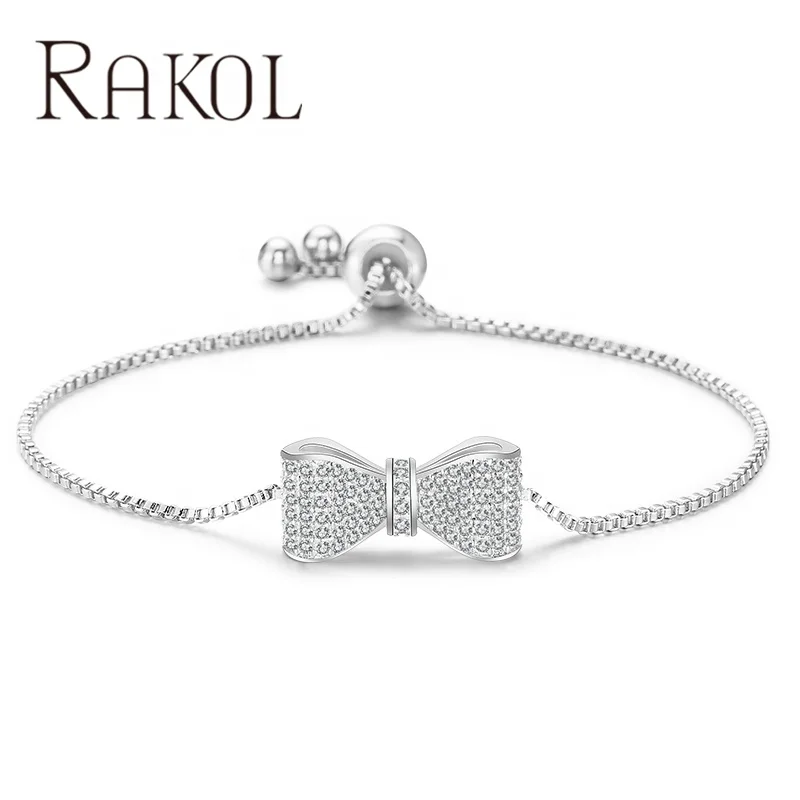 RAKOL BP2034 New Fashion real 18k gold plated AAA zircon bowknot bridal wedding charm bracelet jewelry for women free shipping