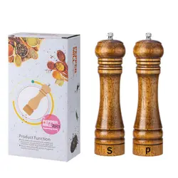 EU Standard Kitchen Tool Wooden Salt and Pepper Grinder Mill With Wooden Tray