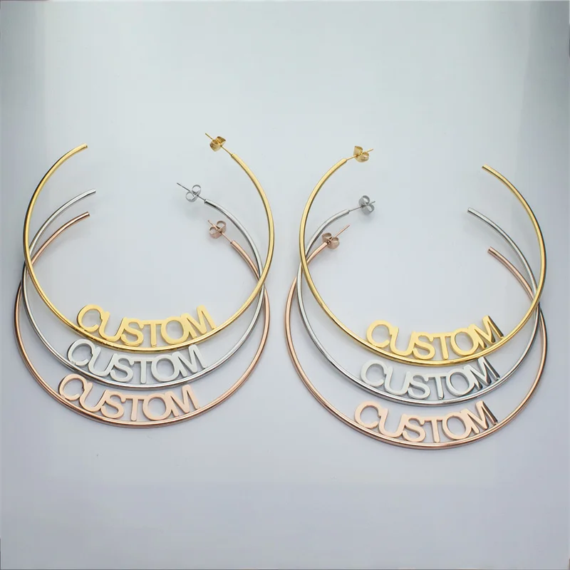 Cross-border sales personalized fashion custom Jewelry Stainless steel 18K gold Plating custom Round opening Arc name earring