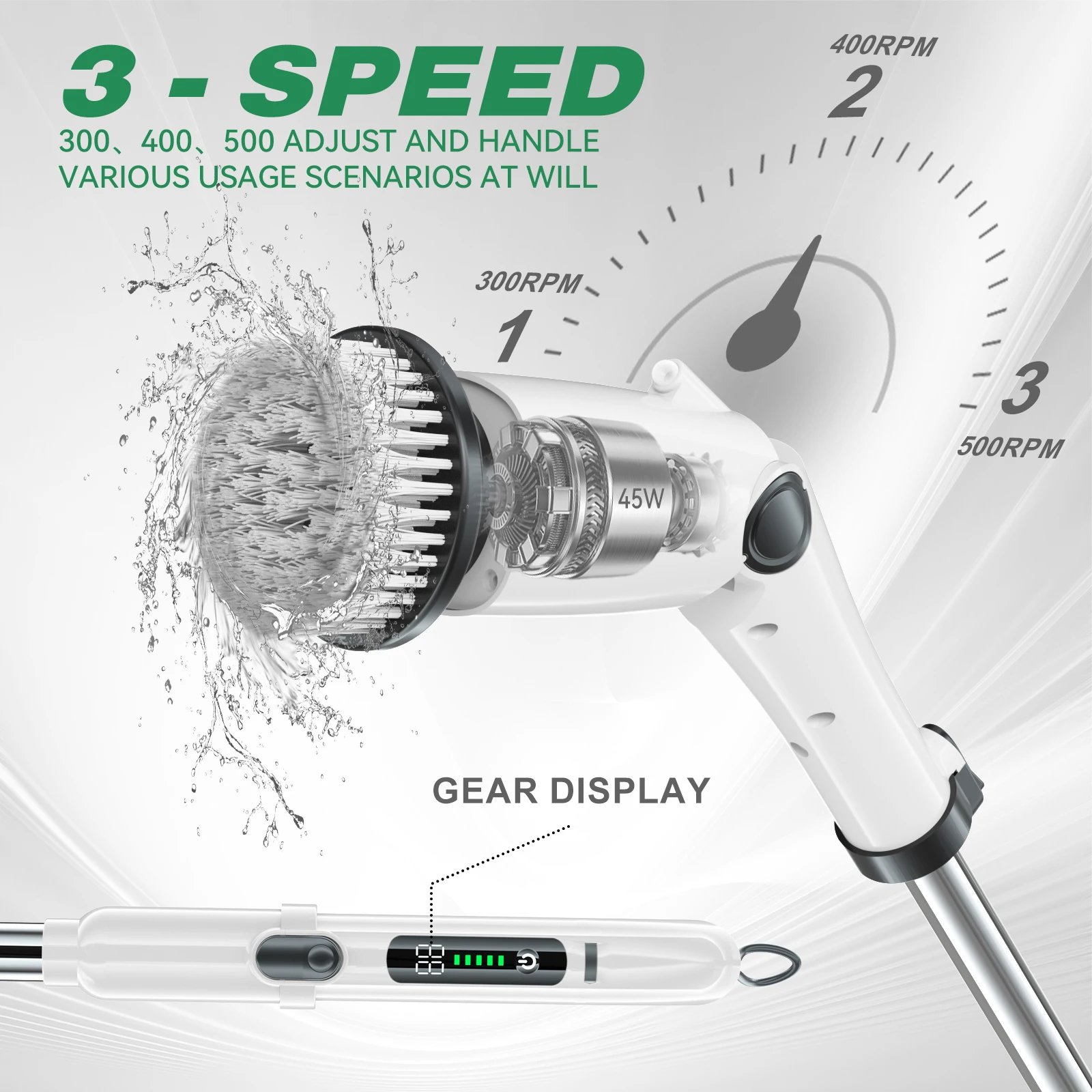 Wholesale Easy Use Electric Spin Scrubber Cleaning Brush 3 Speed Adjust 300 RPM, 400RPM, 500RPM Electric Cleaning Brush