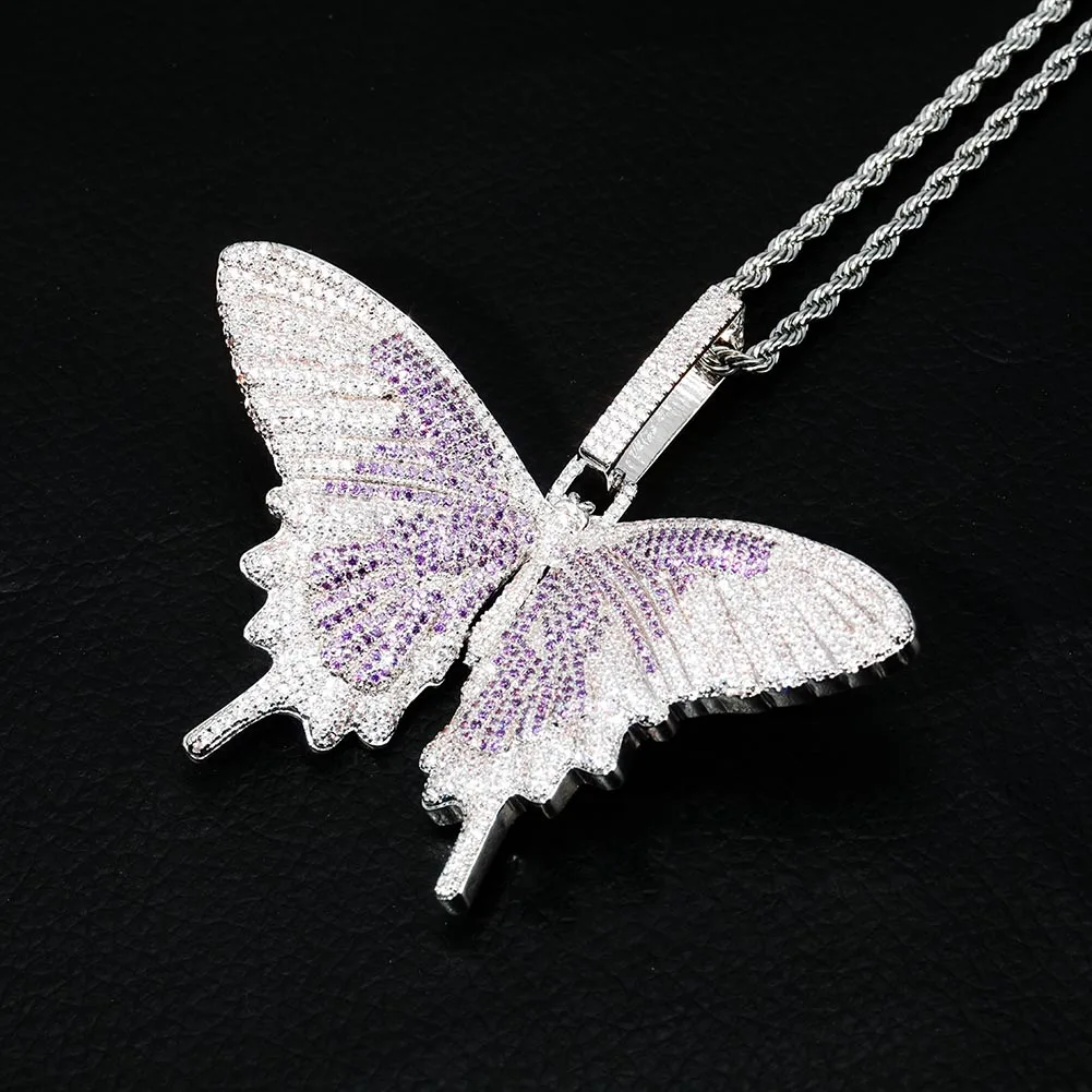 Bling Butterfly CZ Iced Out Pendant Party Jewelry for Men Women Necklace Rapper Chain 5A Cubic Zircon Gold Plated Copper Pendant