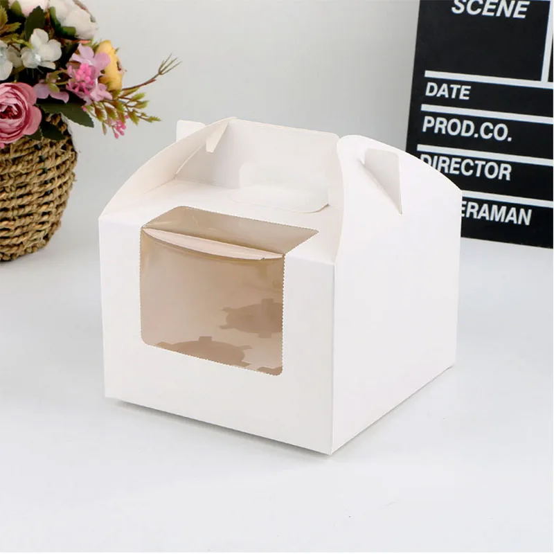 Wholesale Price Egg Tart Cookie Box 4 Treat Holder Cupcake Box with Handle Cake Packaging Box