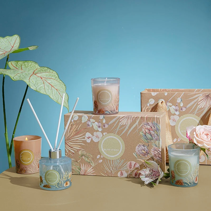 AROMA HOME Luxury Fragrance Wedding Party 60g 50ml Blue Pink Orange Colorful Pinecone Reed Diffuser Scented Candle Jar Gift Set