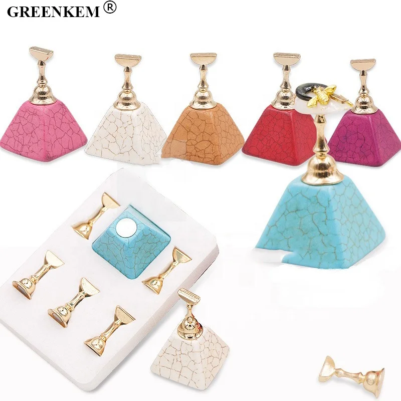 New Reusable Turquoise Nail Practice Stand Magnetic Crack Stone Base Nail Display Stands With Magnetic Nail Practice Holder