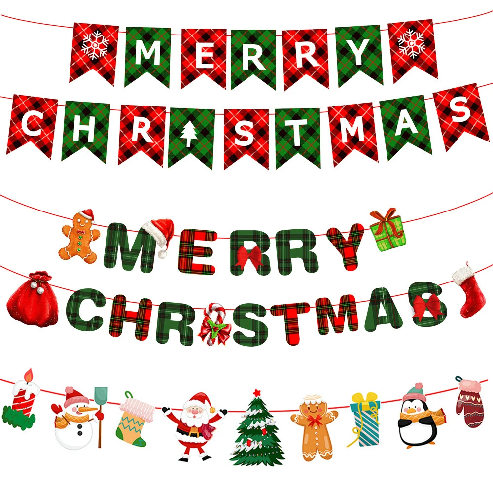 EASTTEN Christmas decorations Christmas flags paper cartoon Christmas flags pull flowers holiday banners party decoration flags