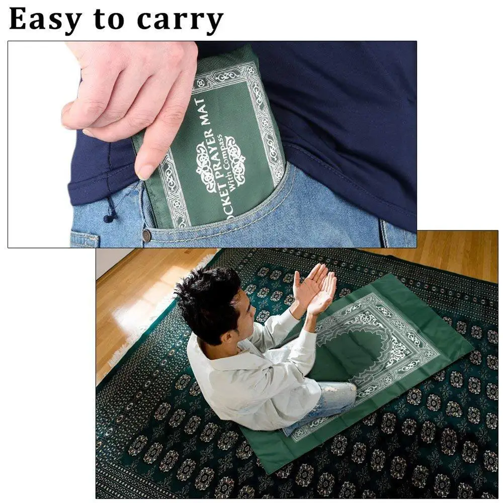 2024 Polyester Muslim Prayer Rug with bag Travel Portable Islam Ramadan Kareem Foldable Prayer Mat with Pouch EID Mubarak Gifts